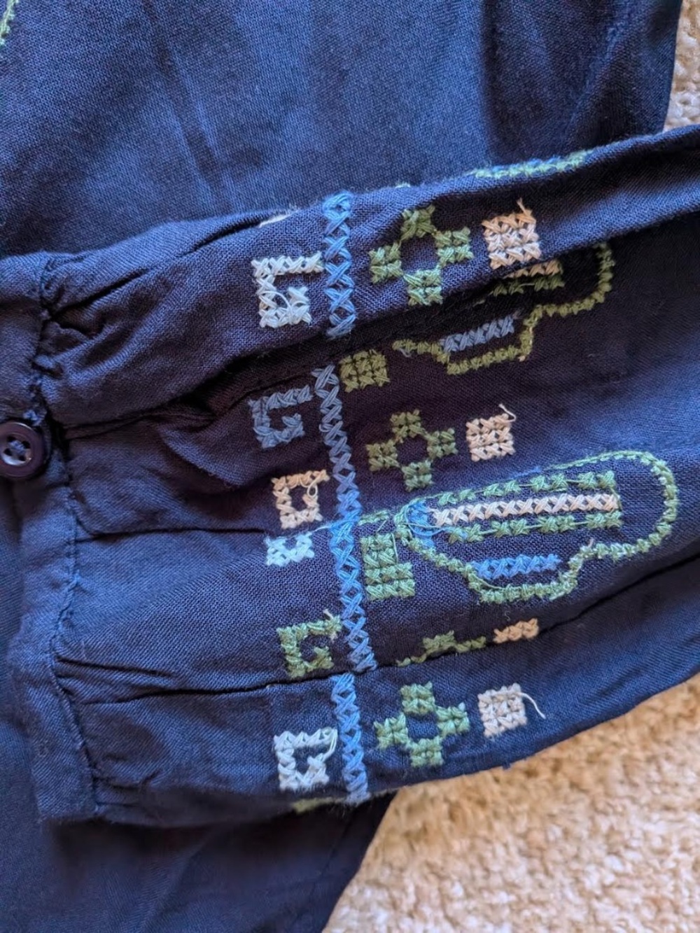 Raj Womens Navy Blue Embroidered Boho Tunic Dress Long Sleeve Tassel Size Large - Picture 6 of 7